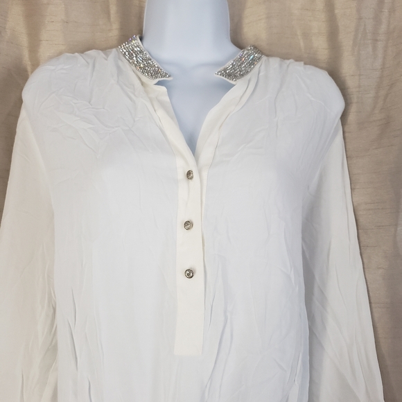 NWT Karen Kane white jeweled collar button down blouse top Womens Large - Picture 6 of 9
